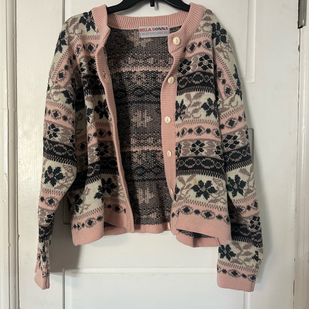 Bella Donna Pink and Black Nordic Pattern Cardigan